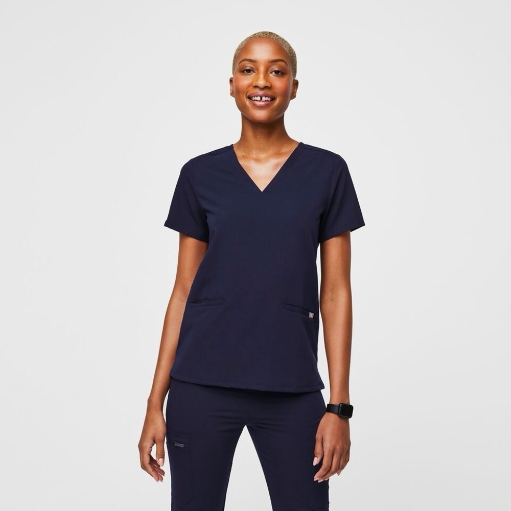 FIGS Casma Three Pocket Scrub Top Navy Blue Size Small Technical Collection